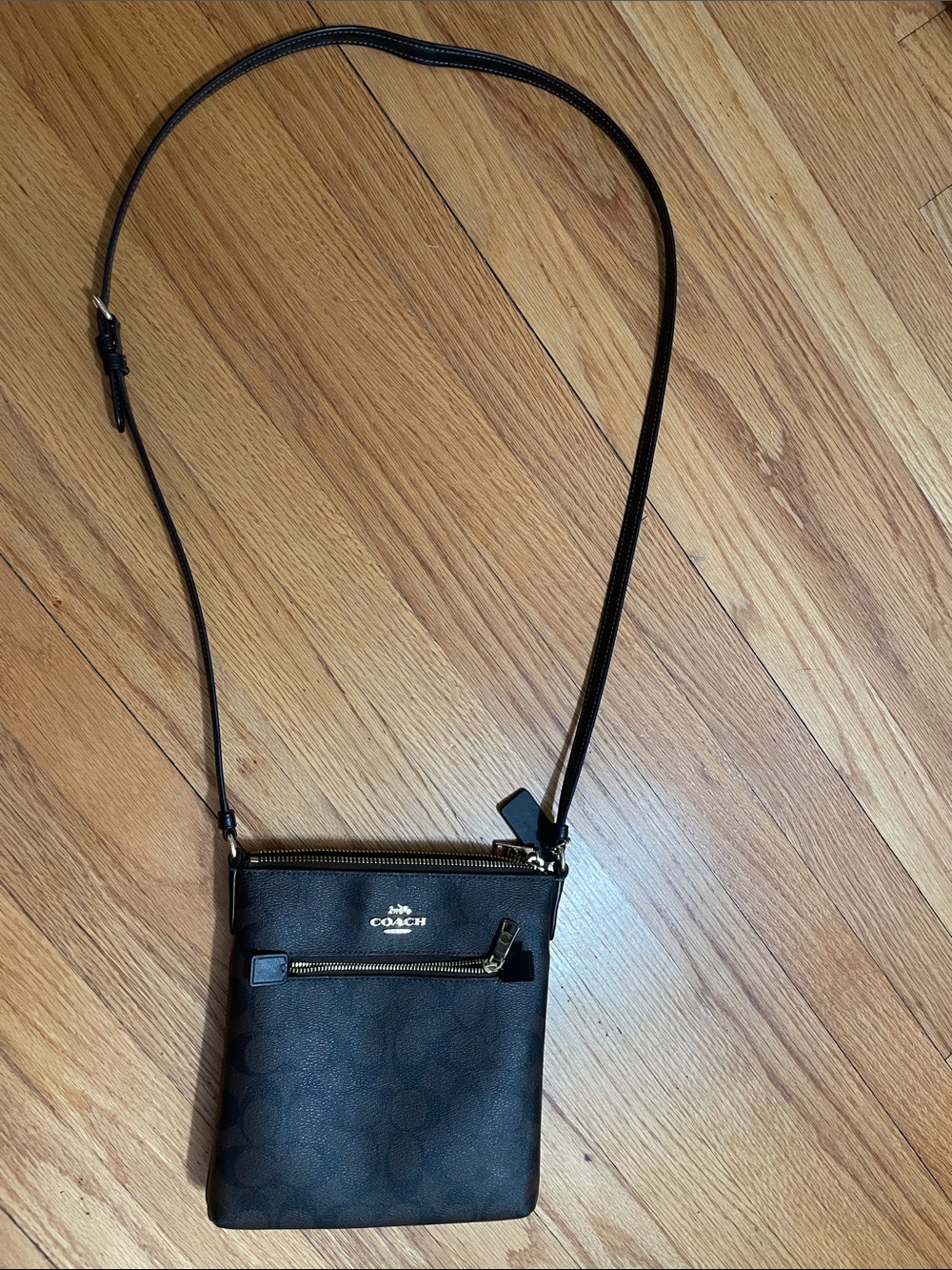Coach Black Signature Crossbody Pouch with Gold Hardware